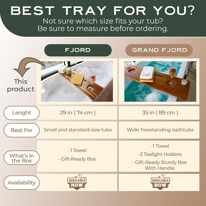 Teak Bathtub Tray for Tub 29” | Bath Tub Tray Wood for Small Tubs, Bath Tray for Tub, Bathtub Trays for Tub, Bath Table Tray for Home Spa | Fjord by JapandiSpirit