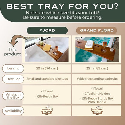 Teak Bathtub Tray for Tub 29” | Bath Tub Tray Wood for Small Tubs, Bath Tray for Tub, Bathtub Trays for Tub, Bath Table Tray for Home Spa | Fjord by JapandiSpirit