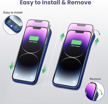 Feob Battery Case for iPhone 13/13 Pro/14,[2025 Upgraded] 7500 mAh Ultra-Slim Portable Extended Charger Cover for iPhone 13/13 Pro/14 Charging Case (6.1 Inch)-Blue