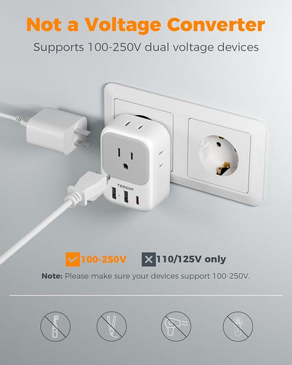 TESSAN 2 Pack European Travel Plug Adapter, Europe Power Converter