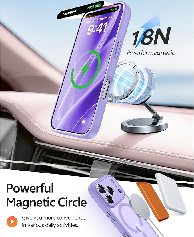 FNTCASE for iPhone 17 Pro Max Case: [Compatible with Magsafe] Translucent Matte Cases with [Full Camera Protection] [Screen Protector] Military Grade Shockproof Protective Phone Cover - Light Purple