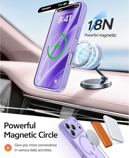 FNTCASE for iPhone 17 Pro Max Case: [Compatible with Magsafe] Translucent Matte Cases with [Full Camera Protection] [Screen Protector] Military Grade Shockproof Protective Phone Cover - Light Purple