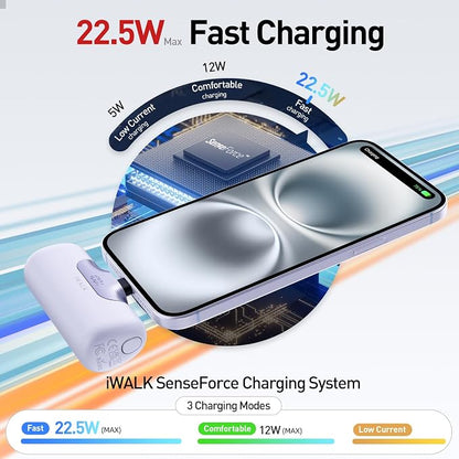 iWALK Portable Charger 5500mAh Next-Gen Small Power Bank 22.5W Fast Charging Battery USB-C Portable Phone Charger for iPhone 17/16/15 17 Plus 17 Pro Max iPad, Samsung Galaxy S25 S24 S23 Android, White