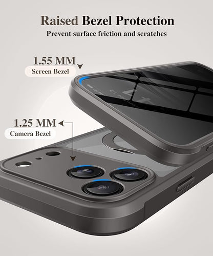 BERFY for iPhone 17 Pro Case, Compatible with MagSafe, Built in Privacy Screen Protector, Shockproof Full Body Phone Case for 17 Pro with Magnetic Stand, Clear Grey