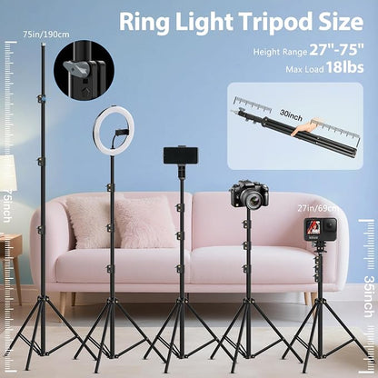 Ring Light 22inch Kit: Ring Light Tripod for iPhone ipad, with 75" Tripod/LCD Display/2 USB Ports Overhead Phone Mount for Video Recording, Zoom Meeting,YouTube,TikTok (Blue)