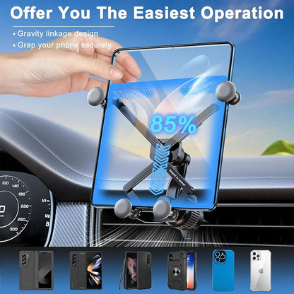 Z Fold 7 6 5 4 3 2 Car Mount Accessories, [2 Forms & Thick Case Friendly] Gravity Cell Phone Holder Mount for Samasung Galaxy Fold 7 6 5 4 3 2 Google Pixel 9 Pro Fold S25 Ultra iPhone 17 16 15