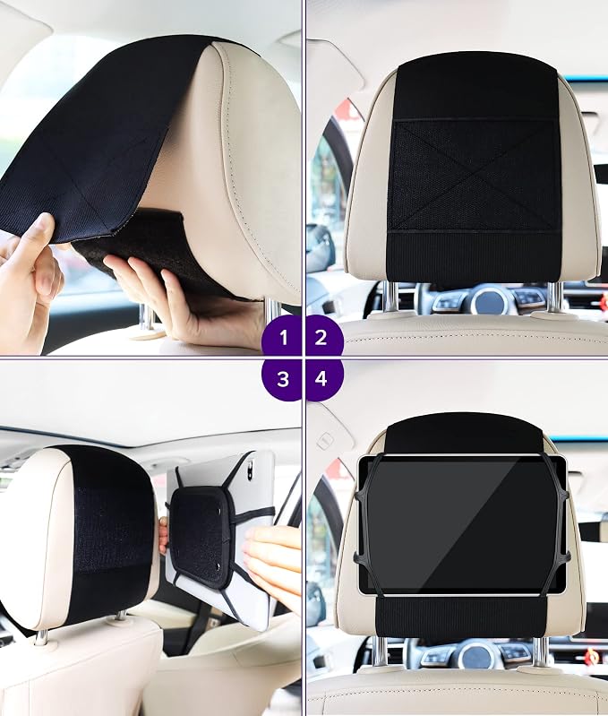 Upgraded Car Headrest Mount Holder, Tablet Holder for Car Back Seat, Tablet Mount for Kids Fits All 7-12.9'' Tablets