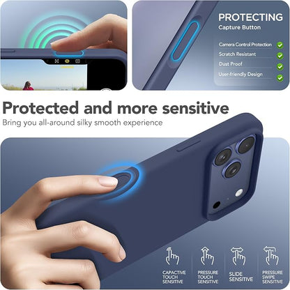GONEZ Magnetic for iPhone 17 Pro Case, Compatible with MagSafe, [Screen Protector + Camera Lens Protector], Liquid Silicone Anti-Scratch Shockproof Protective Phone Case 6.3 inch, Navy Blue