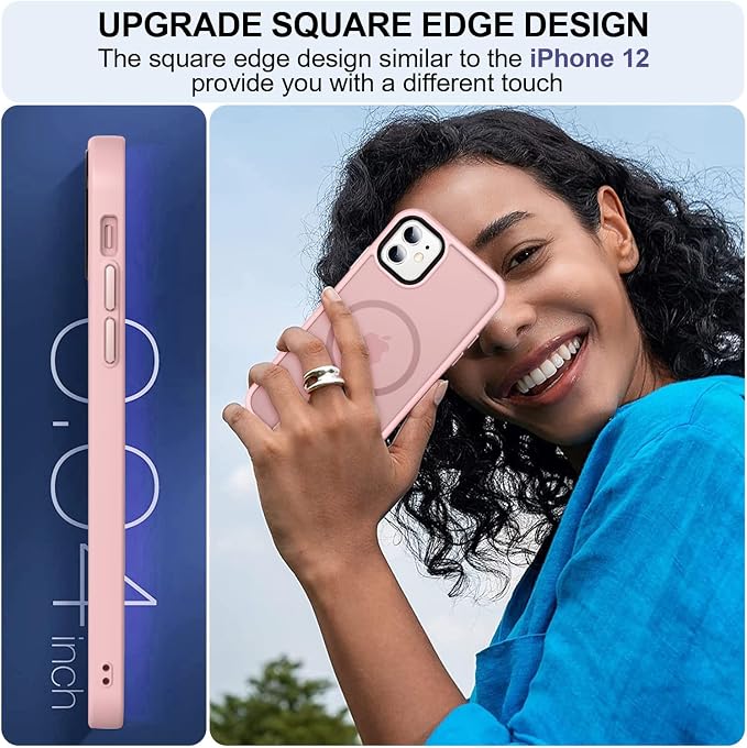 MOCCA Strong Magnetic for iPhone 11 Case,[Compatible with Magsafe][Glass Screen Protector+Camera Lens Protector] Slim Thin Shockproof Cover Case for iPhone 11 6.1 inch, Pink