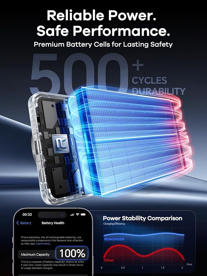 Magsafe Charger 10000mAh PD 20W Power Bank for iPhone & Apple Watch | Magnetic power bank, built-in 2 charging cables, PD 20W fast charge, compatible with iPhone 12-17 & Apple Watch Series