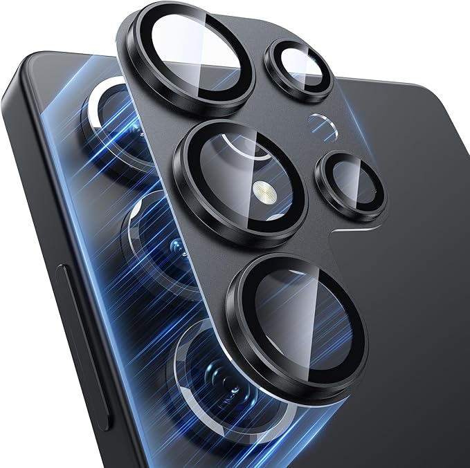 for Samsung Galaxy S25 Ultra Camera Lens Protector, [Military Grade Shatterproof] [Strong Adsorption] Matte Alloy Metal Ring Glass Camera Screen Protector for Galaxy S25 Ultra,Black