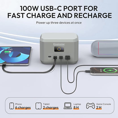 Enginstar Portable Power Station,Outdoor 96Wh LiFePO4 Battery,Solar Generator 100W Two-Way Fast Charging,Power bank for Camping, Traveling, Party and Emergencies