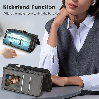 Wallet Case for iPhone 15 Pro with Card Holder/Crossbody Wallet/Strap| RFID Blocking | Magnetic | Kickstand | Detachable | PU Leather Phone Case for iPhone 15 Pro,6.1 in,Black