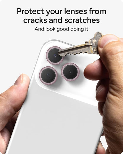 ZAGG iPhone Camera Lens Protector for iPhone 17/16/15 Pro and Pro Max Models - Pink Glitter, Camera Ring, Maximum Impact & Scratch Protection, Anti-Reflective Technology, Glass Elite