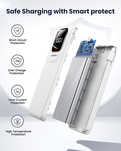 Portable Charger with Built-in Cables,22.5W Super Fast Charging Power Bank Slim Phone Charger,10000mAh Travel Battery Pack Battery Bank with Smart LED Display for iPhone, Android & USB-C