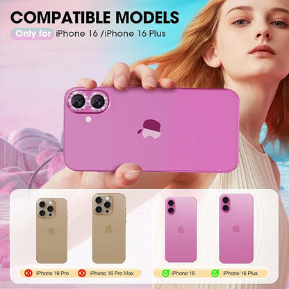 Xfilm for iPhone 16/16 Plus Camera Lens Protector Bling Individual Sun Design Diamond Ring 9H Hardness Scratchproof Protector, Stylish Phone Accessories, Case Friendly (Pink)