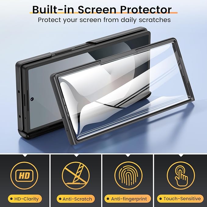 VEGO for Samsung Galaxy Z Fold 6 Case with Screen Protector & Camera Cover | Built-in 360° Magnetic Kickstand, Drop Protection Rugged Phone Case for Galaxy Z Fold 6 5G 2024 - Black