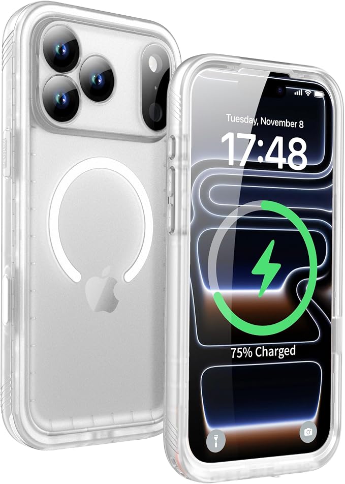 SPORTLINK for iPhone 17 Pro Case - IP68 Waterproof Military Protective Full Body Heavy Duty Shockproof 360 Sealed Dustproof with Camera Screen Protector Cover for i Phone 17 Pro 6.3" Mag/Frosted Clear