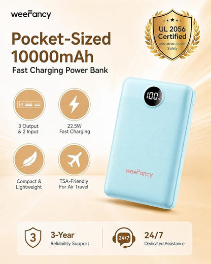 Small Portable Charger 10000mAh, Mini Power Bank with LED Display, 20W Fast Charging USB-C Battery Pack, Compact Travel Charger Compatible with iPhone 17/16/15/14, Android, etc