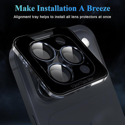YWXTW Camera Lens Protector for iPhone 17 Pro/iPhone 17 Pro Max, [1 Step Installation Tray] Tempered Glass Screen Protector Metal Individual Camera Cover Accessories Case Friendly (Deep Blue-2Pack)