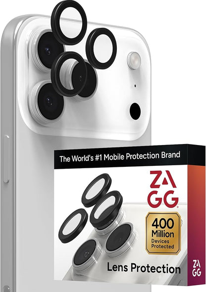 ZAGG iPhone Camera Lens Protector for iPhone 17/16/15 Pro and Pro Max Models - Black, Camera Ring, Maximum Impact & Scratch Protection, Anti-Reflective Technology, Smudge-Resistant, Glass Elite