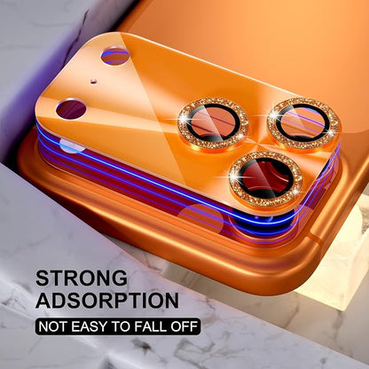 Choiche Compatible for iPhone 17 Pro Max Camera Lens Protector, Bling Camera Cover with 9H Tempered Glass Lens Screen Protector Metal Ring Decoration Accessories 6.9-inch (Light-Orange)