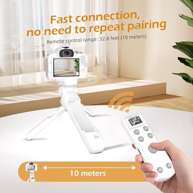 for Canon Tripod Wireless Shooting Grip with Shutter Release - Mini-Tripod with Rechargeable Remote Control for G7 X III/R50/R8/R5/R10/G5 X II/R100/M6 II/M200/M50/R50 V/6D II/SL2, for Vlogging, White