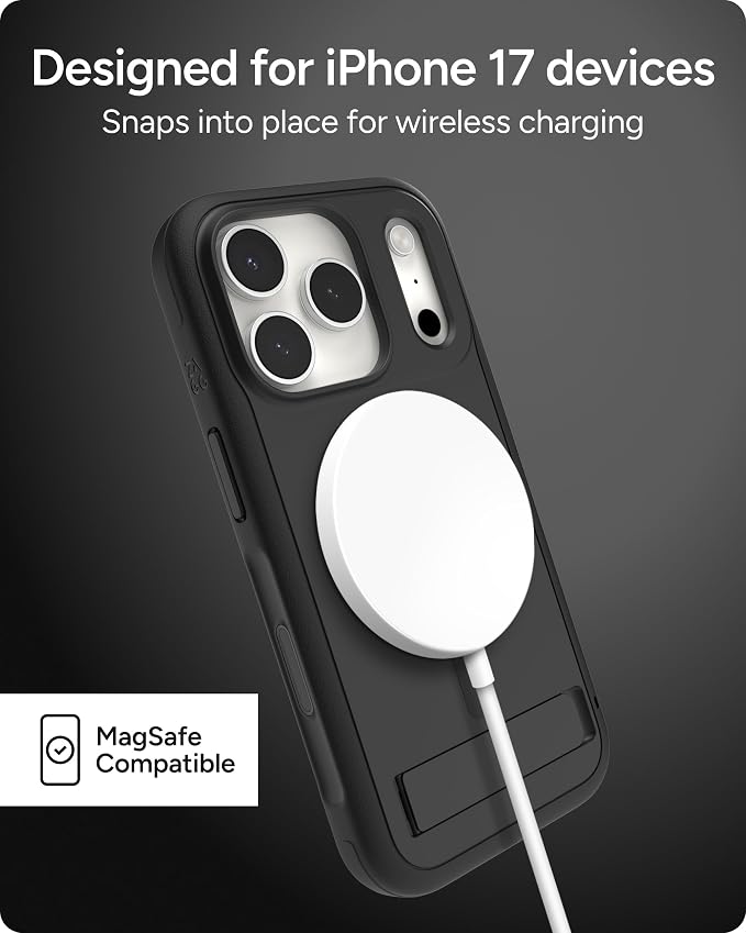 ZAGG Sedona Snap Case with Kickstand for iPhone 17 Pro - Pitch Black, Drop Protection (13ft/4m), Multi-Layer Protection, with Camera Button, MagSafe Phone Case with Impact-Absorbing Bumpers