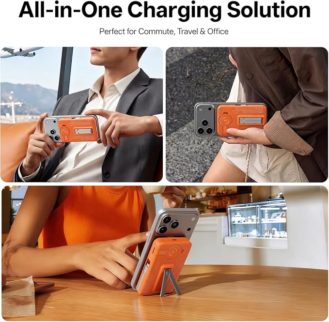 Q Magnetic Wireless Portable Charger 10,000mAh, Travel Essentials Power Bank with Built-in Cables & Foldable Stand, External Battery Pack Compatible with iPhone 17/16/15/14/13/12, Apple Watch