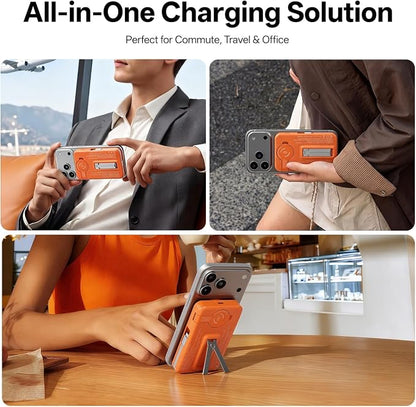 Q Magnetic Wireless Portable Charger 10,000mAh, Travel Essentials Power Bank with Built-in Cables & Foldable Stand, External Battery Pack Compatible with iPhone 17/16/15/14/13/12, Apple Watch