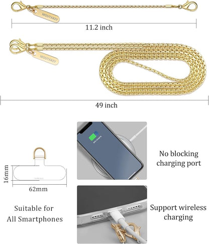 MOUTAKEY Metal Cell Phone Chain Set Detachable iPhone Chain Strap Fits All Phones Crossbody Phone Lanyard*1 Phone Wrist Strap*1 with 2 Tether Tabs iPhone Wristlet For Women Travel Shopping Camping