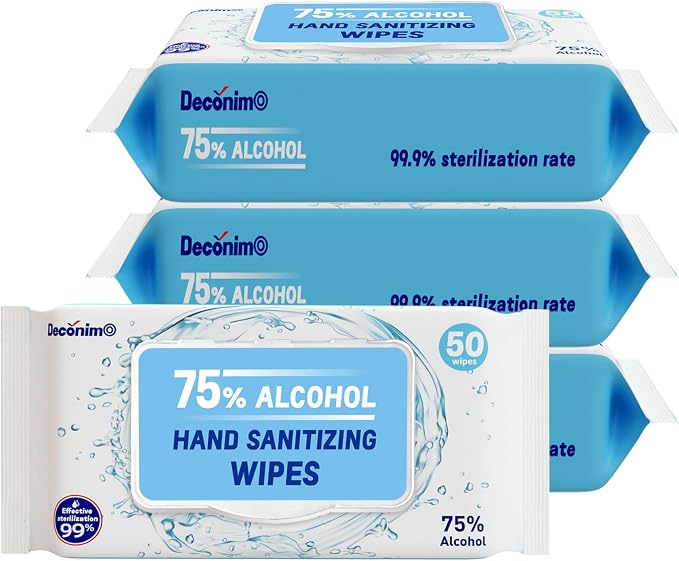 Advanced Large 75% Alcohol Hand Sanitizing Wipes, 4 Packs of 50 (200 count +20 travel wipes) - (Each Wipe Size 6" x 8")