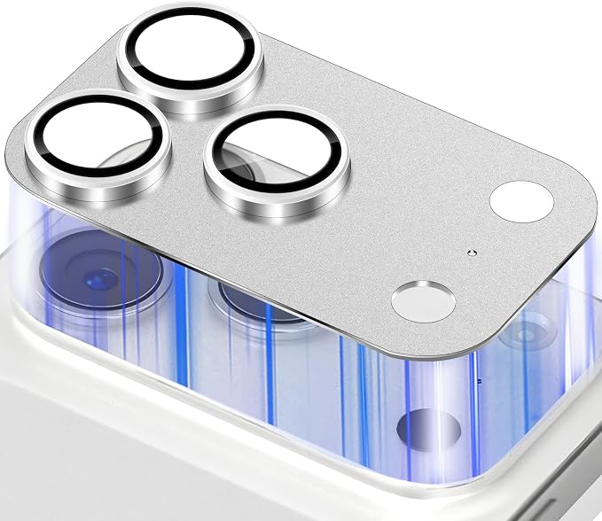 Camera Lens Protector for iPhone 17 Pro Camera Lens Protector [Strong Adsorption] [Not Easy to Break] Metal Tempered Glass Rear Camera Screen Cover - Silver