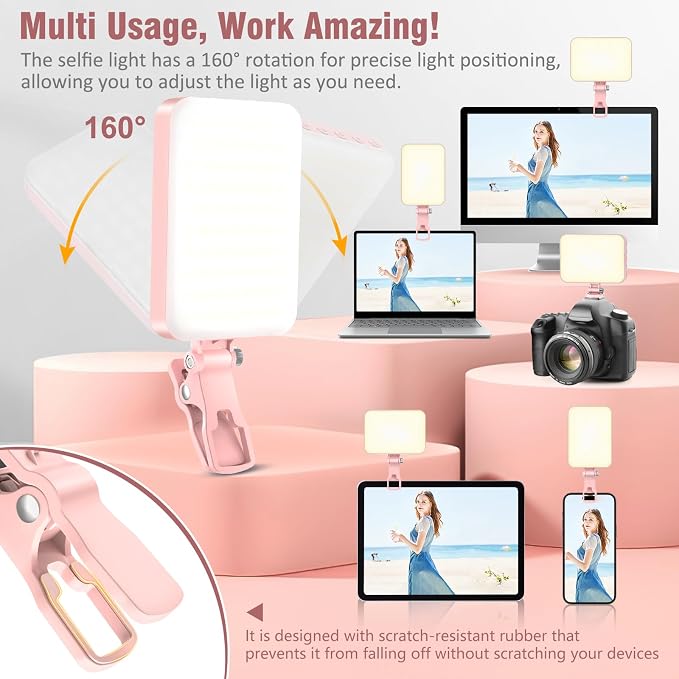 ALTSON 60 LED Portable Selfie Light Video Conference Lighting with Clip & Camera Tripod Adapter Rechargeable 2200mAh CRI 97+, 9 Light Modes for Phone iPhone Webcam Laptop Photo Makeup