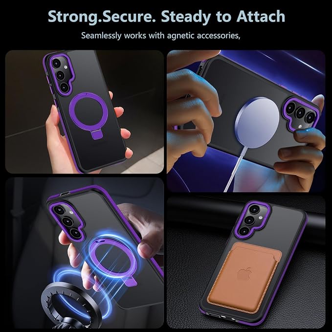 for Samsung Galaxy S24 Case, Magnetic Adjustable Ring Stand [Fit for Magsafe], [Military-Grade Shockproof Protection] Phone Case with Kickstand&Ring Holder (Purple)