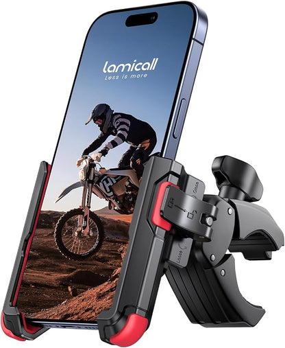 Lamicall Motorcycle Bike Phone Mount - [1s Quick Release] Bike Cell Phone Holder Clip, Bicycle Scooter Handlebar Clamp, for iPhone 17 16 15 14 Pro Max, Galaxy S25 S24 Ultra, 4.7-7" Phones, Red