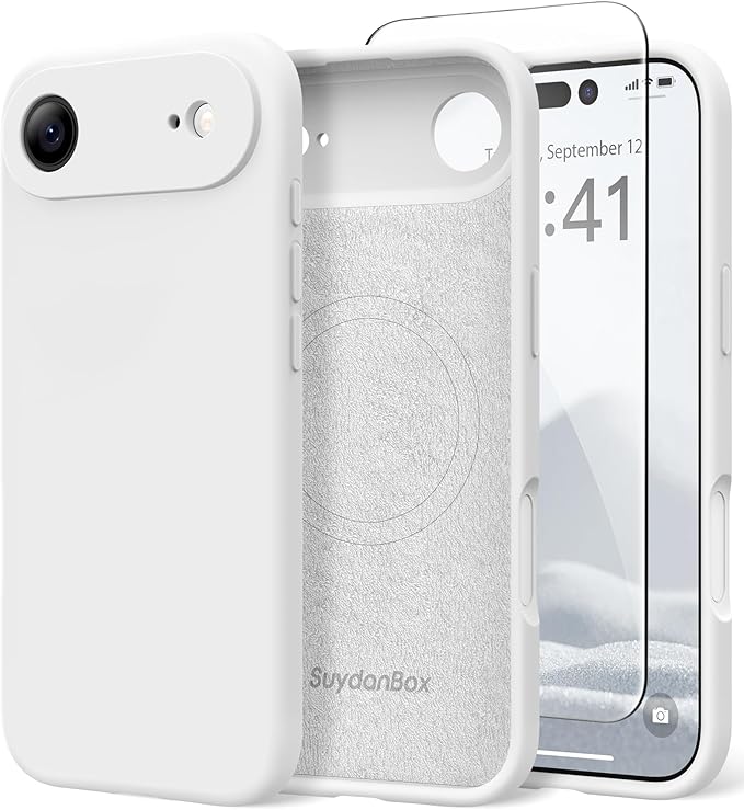 Magnetic for iPhone Air Case, Compatible with MagSafe, [Full Camera Protection][Screen Protector] Silicone Shockproof Protective Phone Case for iPhone 17 Air 6.5", White