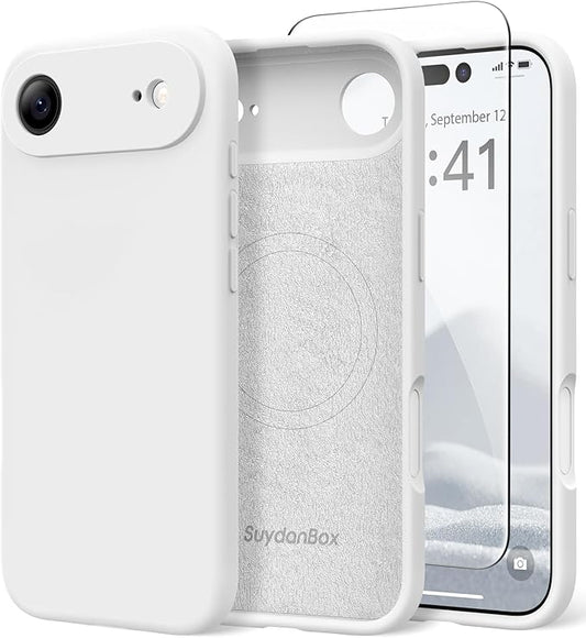 Magnetic for iPhone Air Case, Compatible with MagSafe, [Full Camera Protection][Screen Protector] Silicone Shockproof Protective Phone Case for iPhone 17 Air 6.5", White