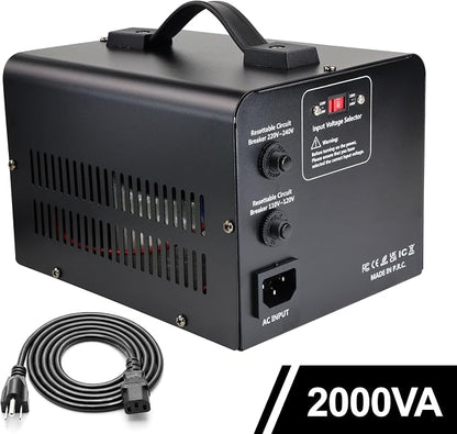 2000W Step Up/Down EU Voltage Transformer Converter 110V to 220V | OR Convert 220V to 110V Voltage Converter with 2US&2 EU outlets [110V US Power Cord Included Only, No 220V Cord]