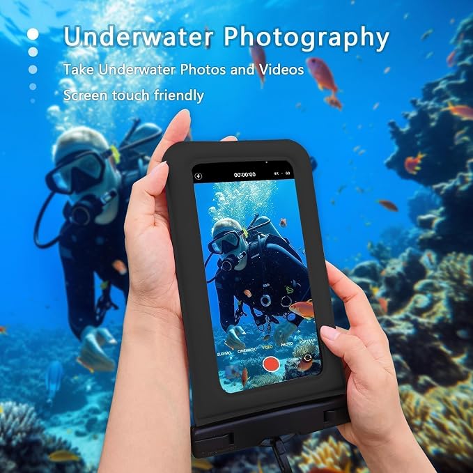 Floatable Waterproof Phone Pouch Case 2 Pax for iPhone 17 16 Pro Max/15/14/13/12, IP68 Travel Cellphone Dry Bag Beach Cruise Ship Essentials Bags with Crossbody Lanyard,Black and White-7″