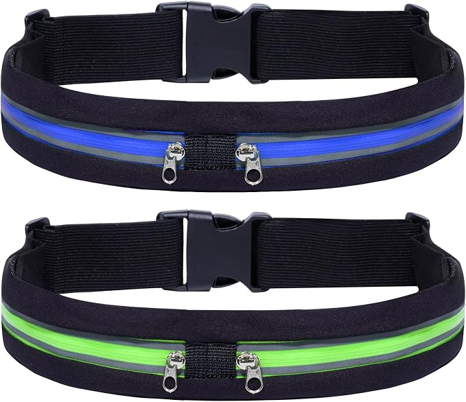 2 Pack Running Belt Fanny Packs for women and men,Belt Bag for Hiking Cycling Workout,Reflective Fanny Packs for Men Runners Belt Compatible with iPhone13,12 pro,Travelling Money Phone Holder