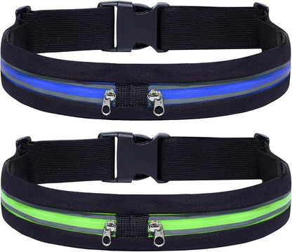 2 Pack Running Belt Fanny Packs for women and men,Belt Bag for Hiking Cycling Workout,Reflective Fanny Packs for Men Runners Belt Compatible with iPhone13,12 pro,Travelling Money Phone Holder