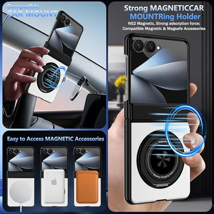Hekodonk for Galaxy Z Flip 8 Case with 360 Rotatable Stand,[Compatible with MagSafe][Front Screen Protector],Magnetic Ring Holder with Hinge Protective Case for Samsung Z Flip 8,Sliver
