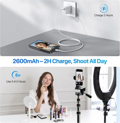5" Selfie Monitor Screen iPhone 17,1080P Wireless Screen Mirroring Back Camera Monitor iPhone, Magnetic Selfie Screen with Headphone Jack, 2600mAh,100ft Remote for Vlog, Snaplylens for iPhone, Android