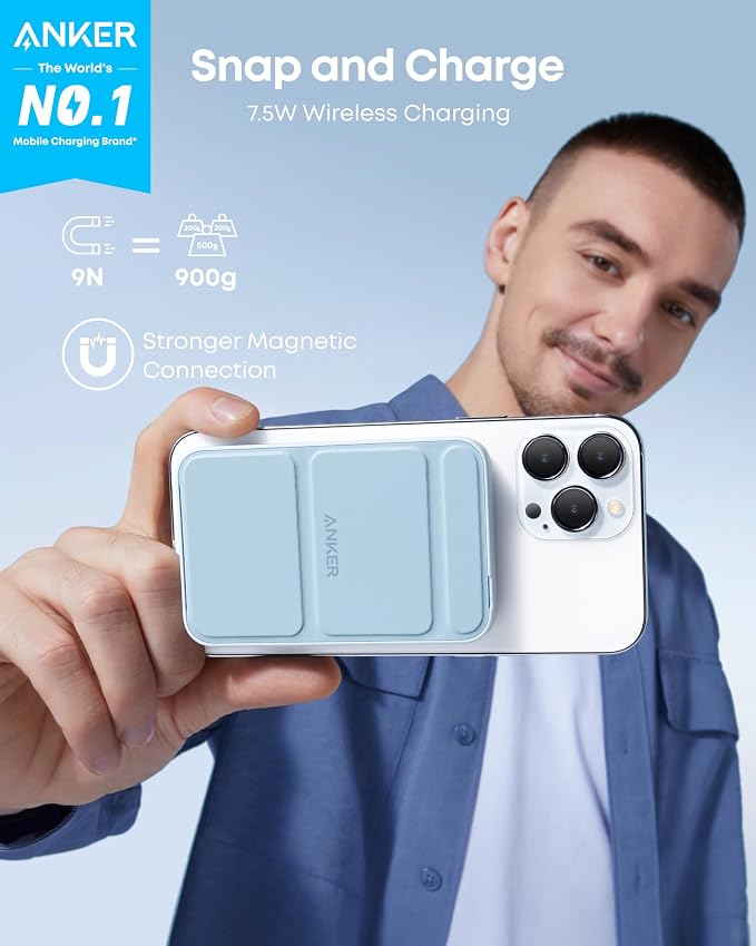 Anker 622 Magnetic Battery (MagGo), 5,000mAh Foldable Magnetic Wireless Portable Charger with Stand and USB-C Port (On The Side), Magsafe-Compatible for iPhone 16/15/14/13 Series (Pack of 2)