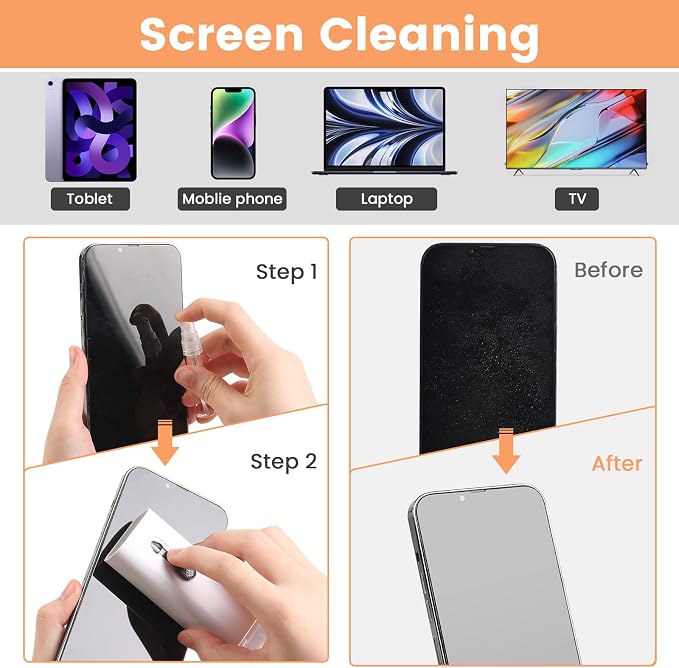 7 in 1 Electronic Cleaner kit, Cleaning Kit for Monitor Keyboard Airpods MacBook iPad iPhone iPod, Screen Dust Brush Including Soft Sweep, Swipe, Airpod Cleaner Pen, Key Puller and Spray Bottle