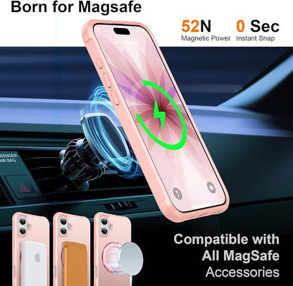 360° Magnetic Swivel Ring for iPhone 17 case, Built-in Metal Stand and Ring Holder, Magsafe Compatible, Military Grade Protection, Shock and Vibration Resistant - Pink
