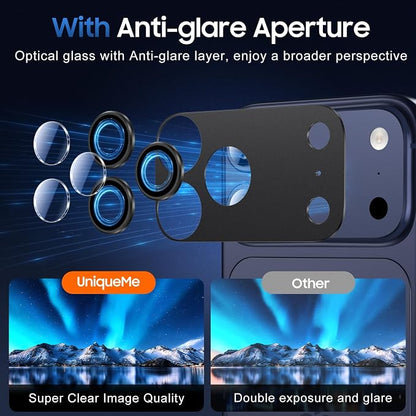 UniqueMe for 3 Pack iPhone 17 Pro Max Camera Lens Protector - [Drop Protection] [Case Friendly] 9H Tempered Glass Camera Cover Screen [Update New Version] - All Black