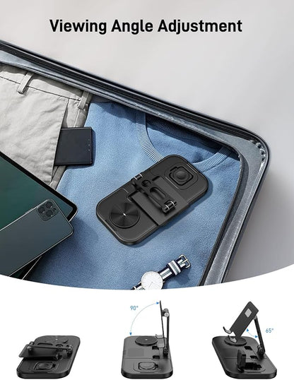 4 in 1 Wireless Charging Station with Stand for iPhone 16/15/14, Apple Watch 10/9/8, AirPods Pro 2 | Foldable Travel Charger | Nightstand Design (Black)