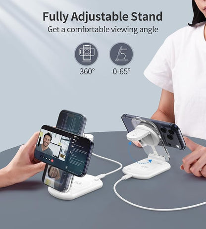 3 in 1 Magnetic Wireless Charging Station for Apple Devices, Fast Foldable Travel Mag-Safe Charger Stand with Night Light for iPhone 17 16 15 14 13 12 Series, Apple Watch/AirPods Pro-Gift for Lovers